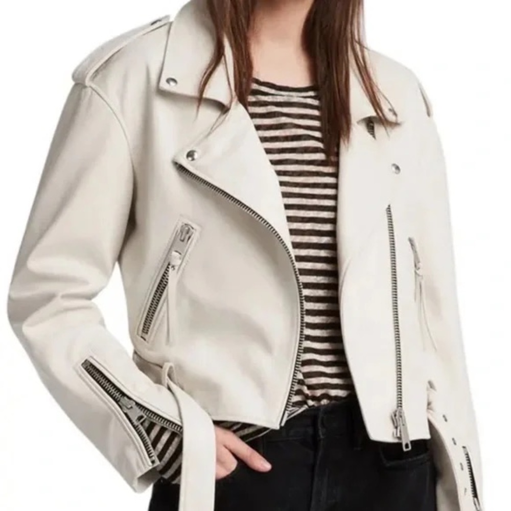 Like New】ALLSAINTS Anderson Leather Biker Jacket off white Sz M